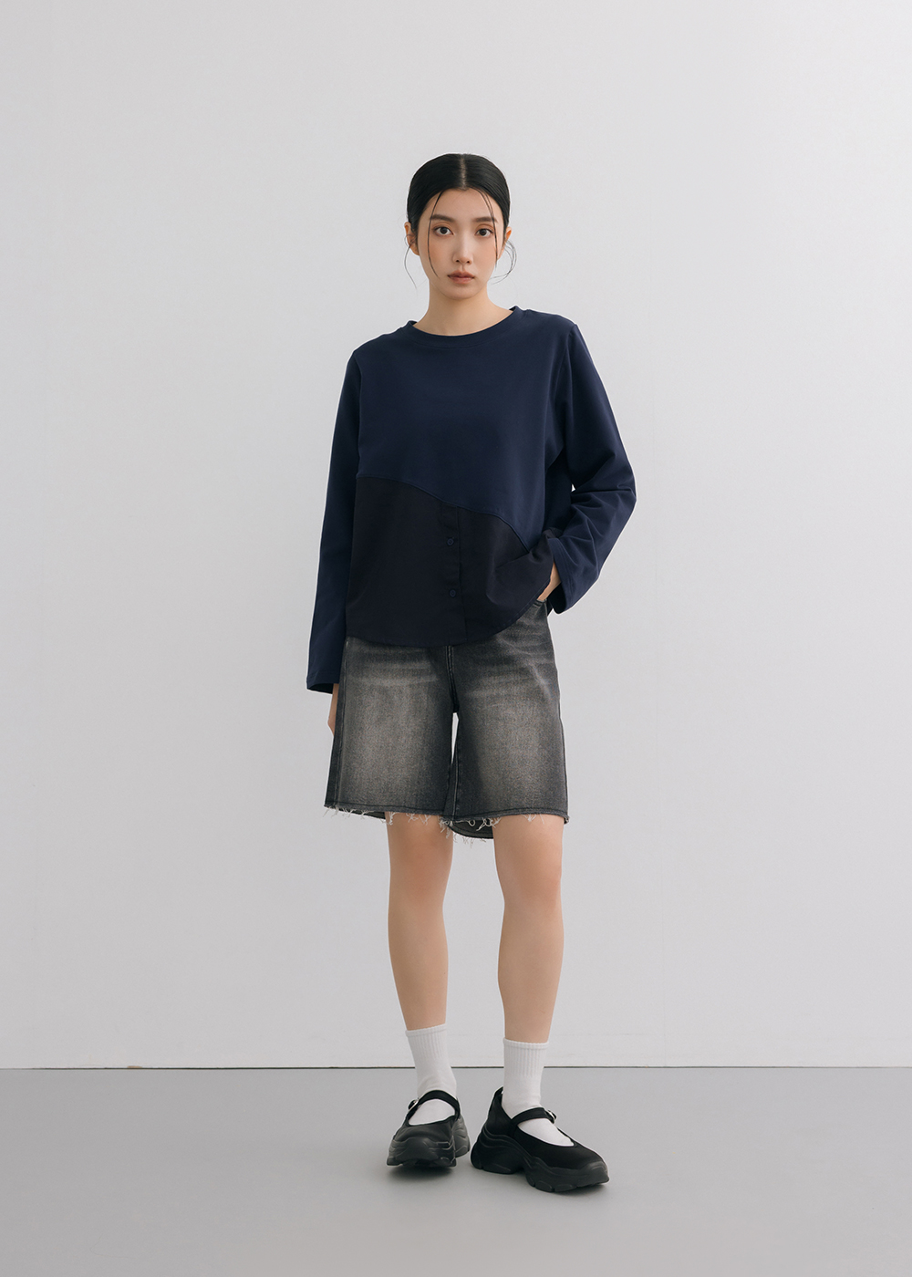 絨面拼接設計上衣