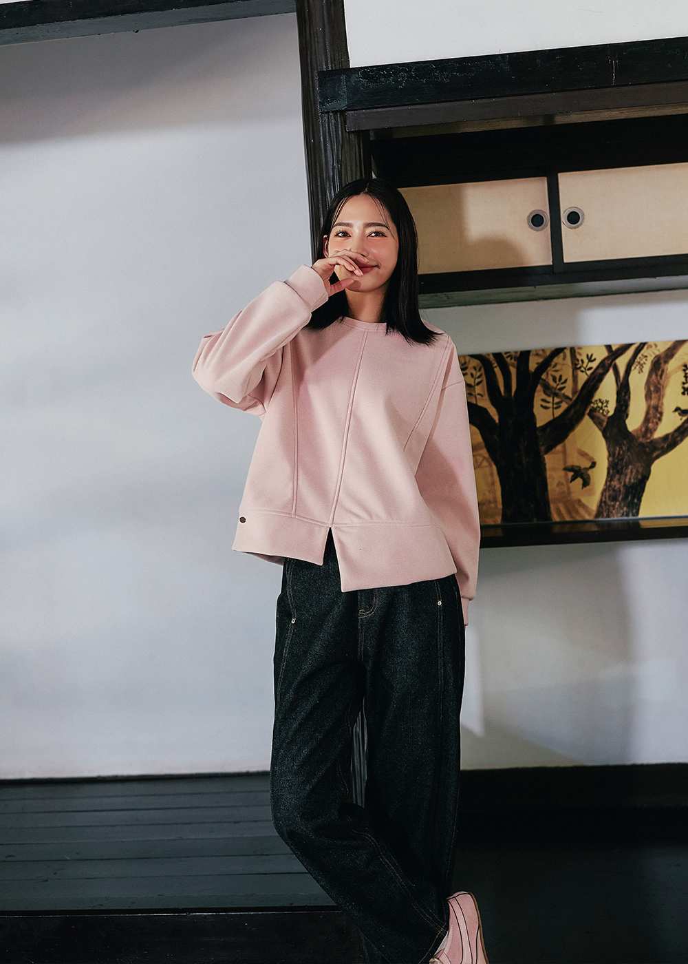 森系列不對襯內刷毛上衣