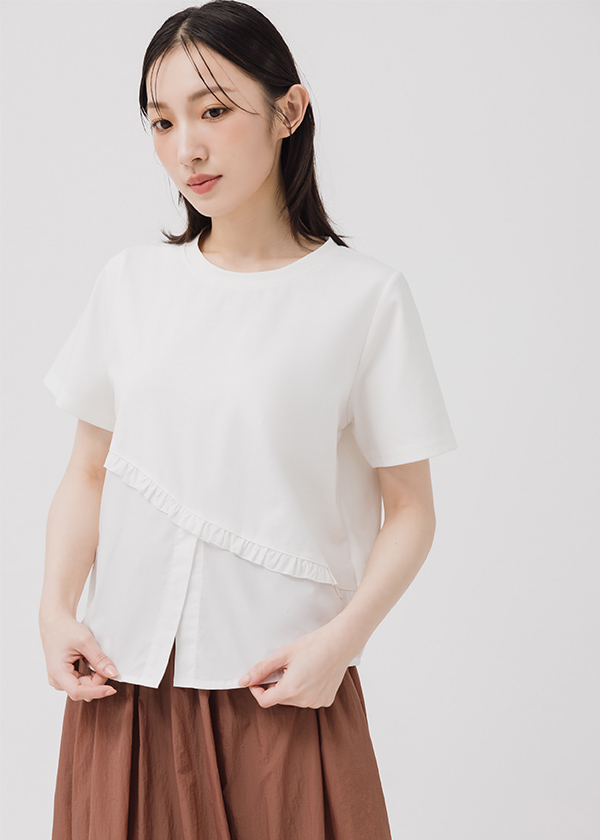 MIT拼接柔霧荷葉上衣