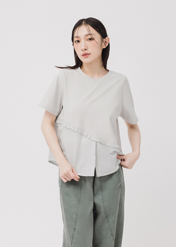 MIT拼接柔霧荷葉上衣