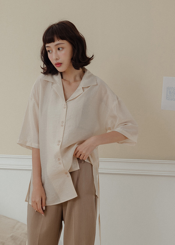 微霧光裝飾釦綁帶襯衫