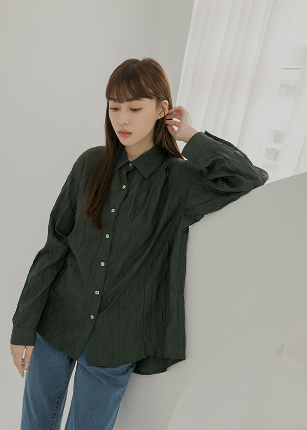 皺摺質感光澤襯衫
