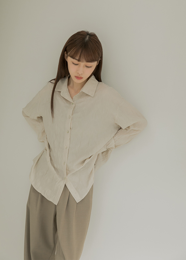 皺摺質感光澤襯衫