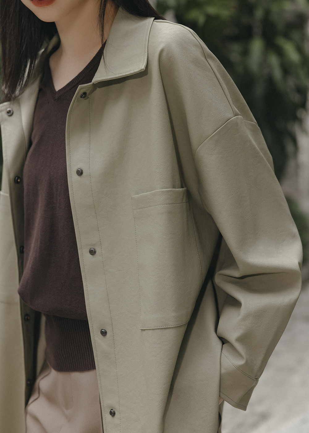 個性帥氣皮革口袋襯衫