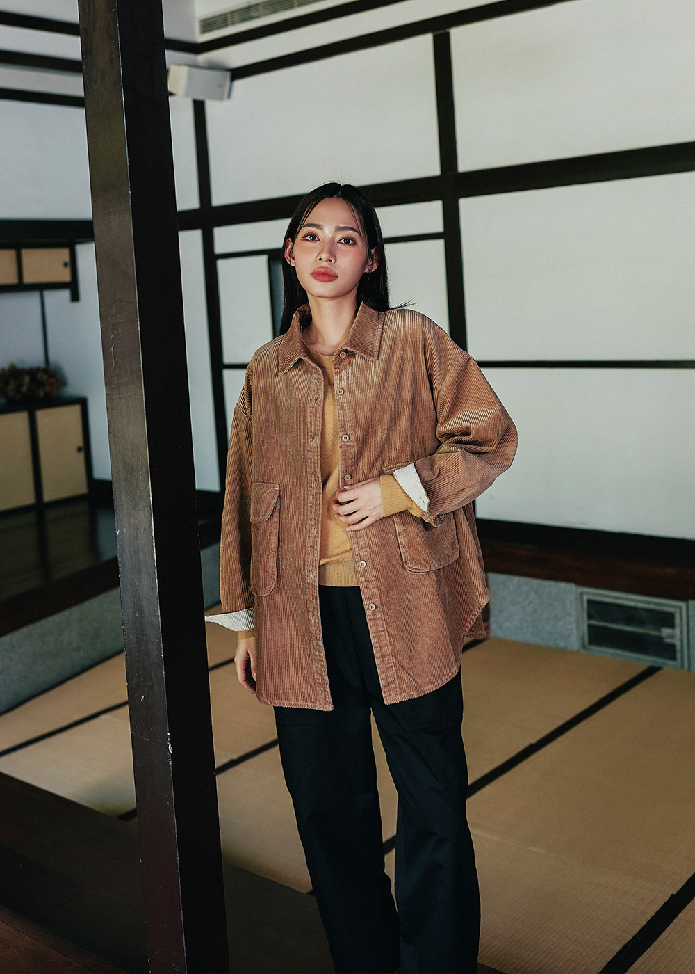 森系列大口袋撞色襯衫