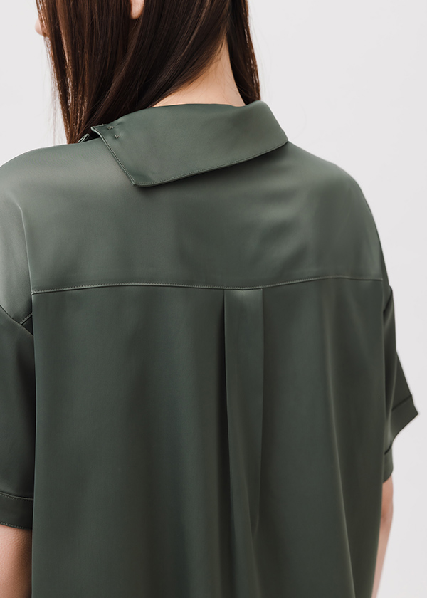 不對稱領設計光澤襯衫