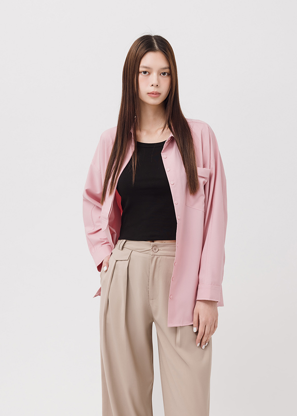 抗皺剪接門襟口袋襯衫