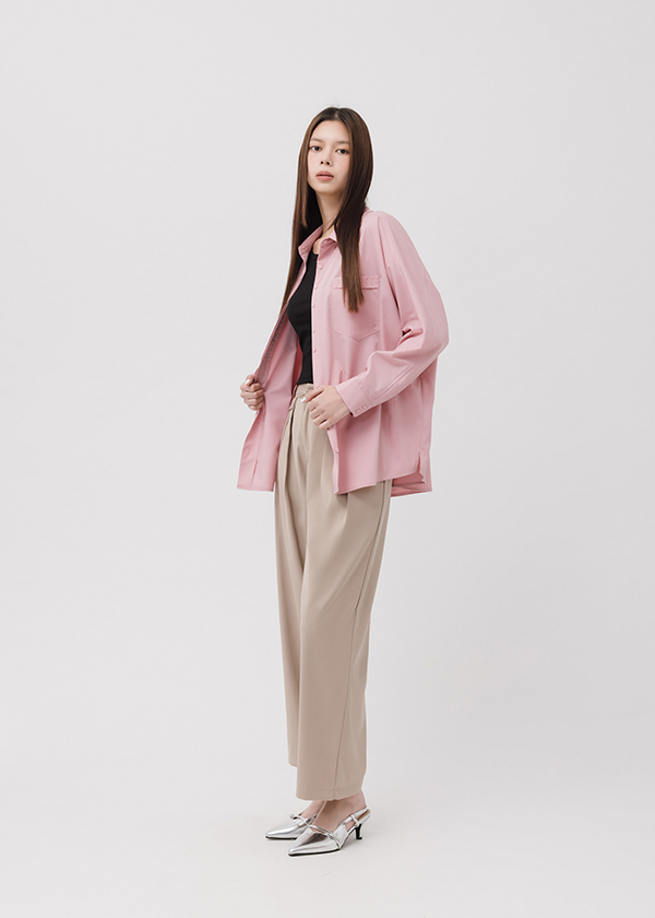 抗皺剪接門襟口袋襯衫