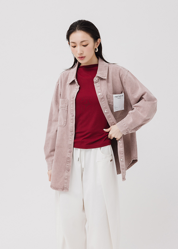 丹寧個性水洗口袋襯衫