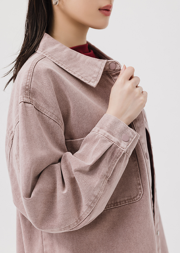 丹寧個性水洗口袋襯衫