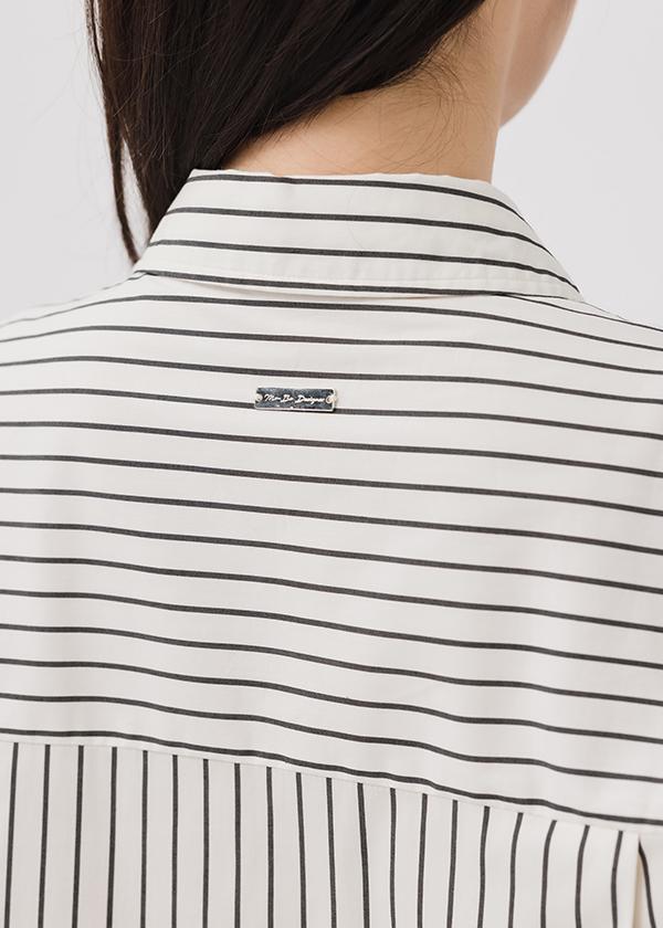 袖兩穿條紋口袋短袖襯衫