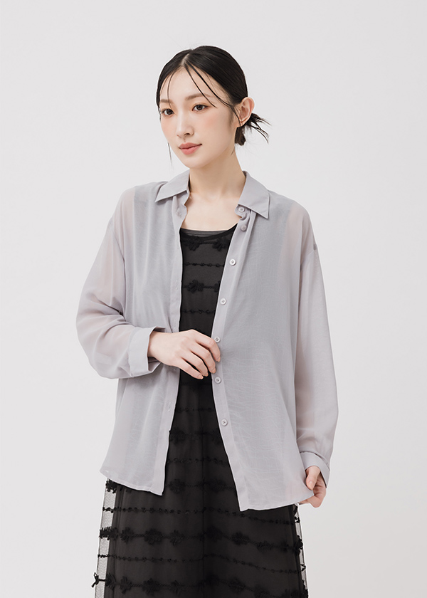 透明感絲紋開釦襯衫