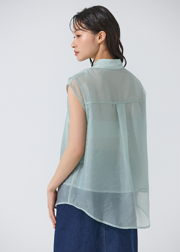 光澤透明感無袖襯衫