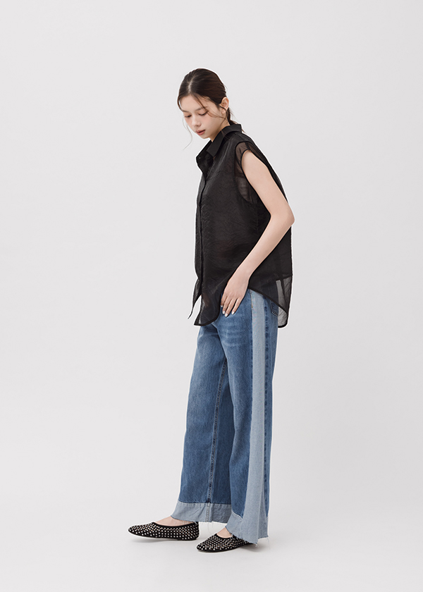 光澤透明感無袖襯衫