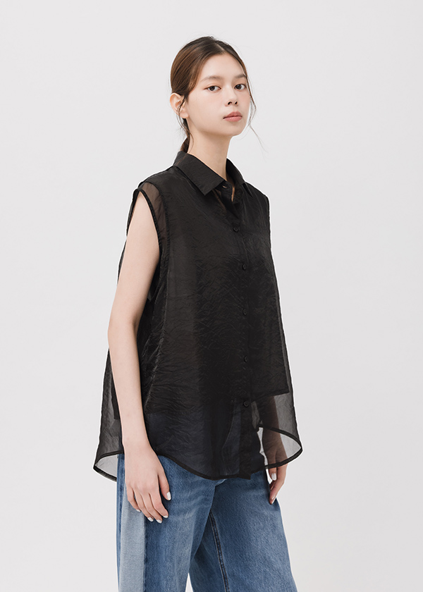 光澤透明感無袖襯衫