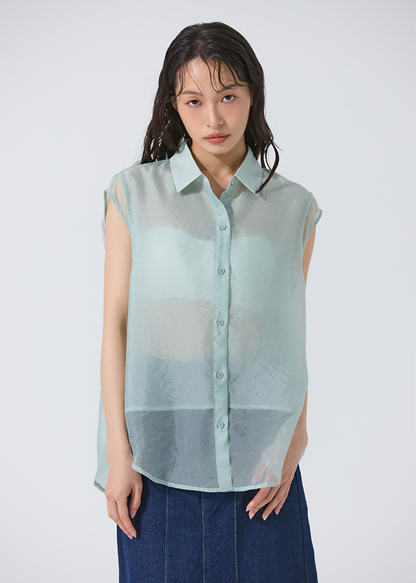 光澤透明感無袖襯衫