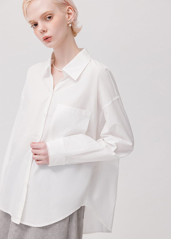 寬版蕾絲點綴襯衫