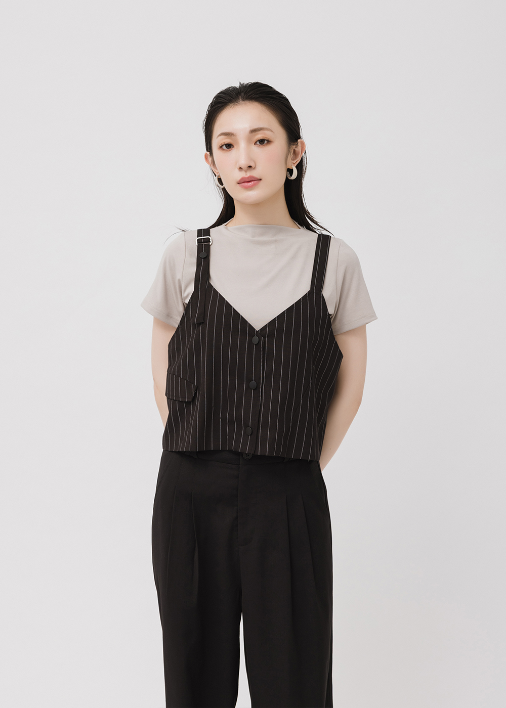 個性條紋西裝吊帶背心