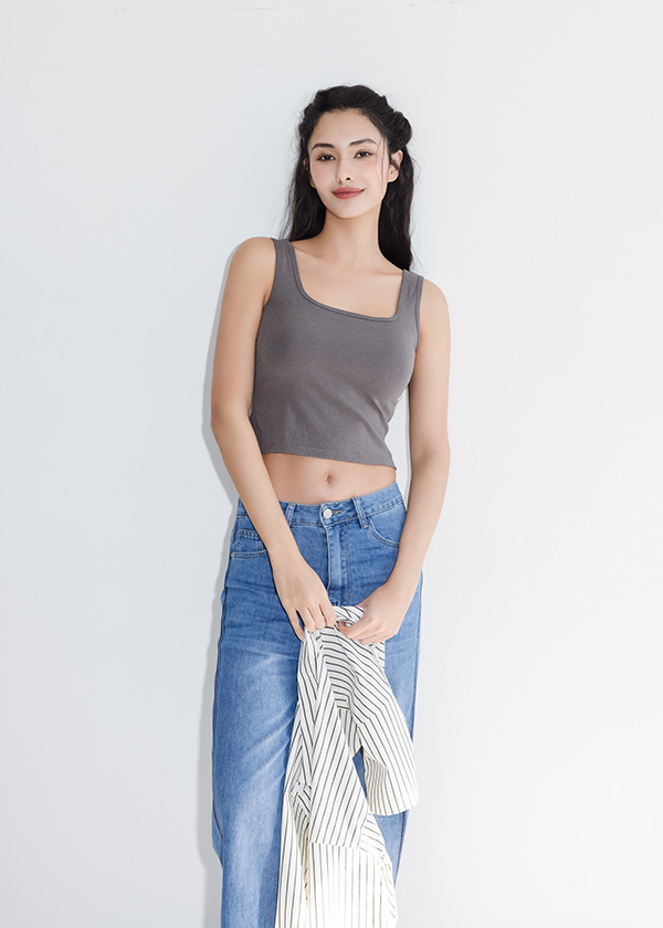 方領寬後紐結bra top背心