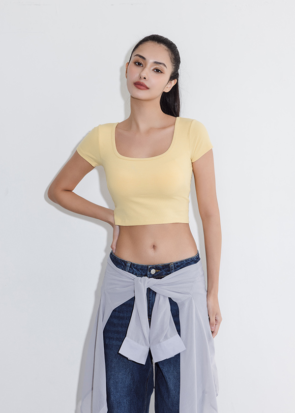 小方領輕柔包覆bra top上衣