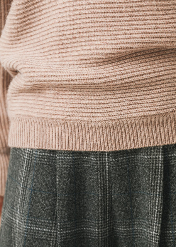 一字領連袖橫紋針織上衣