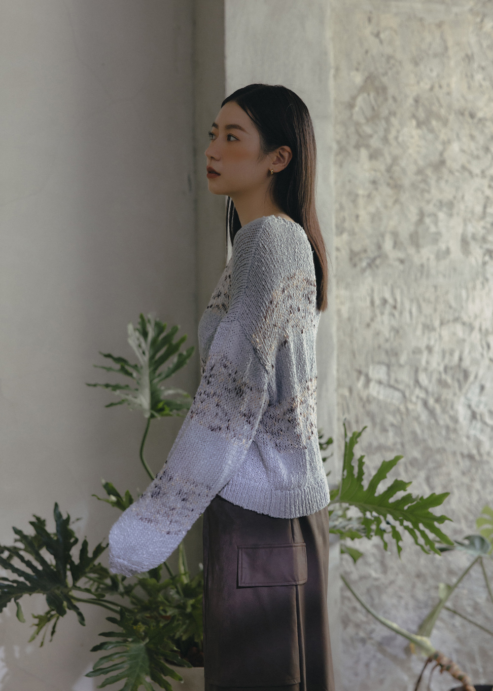 設計感混紡時髦針織上衣