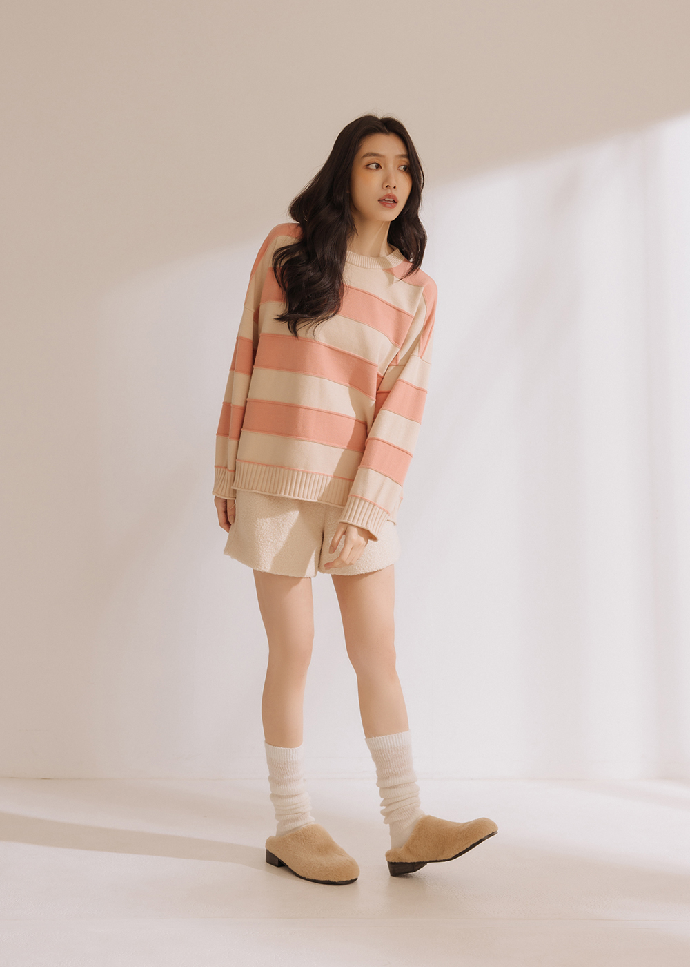 條紋抗靜電寬鬆針織衣