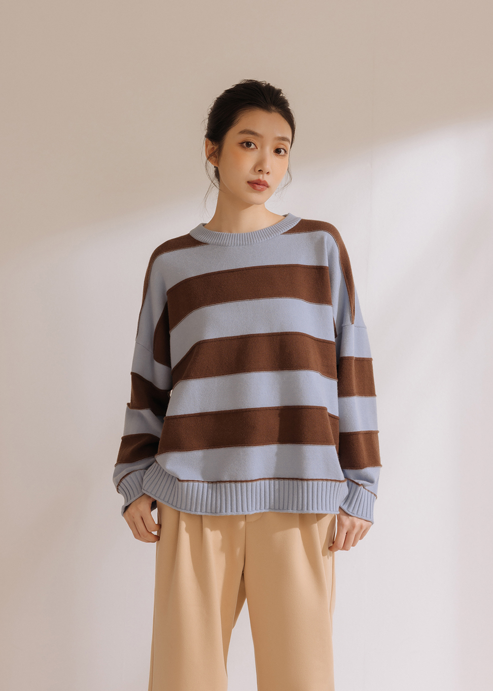 條紋抗靜電寬鬆針織衣