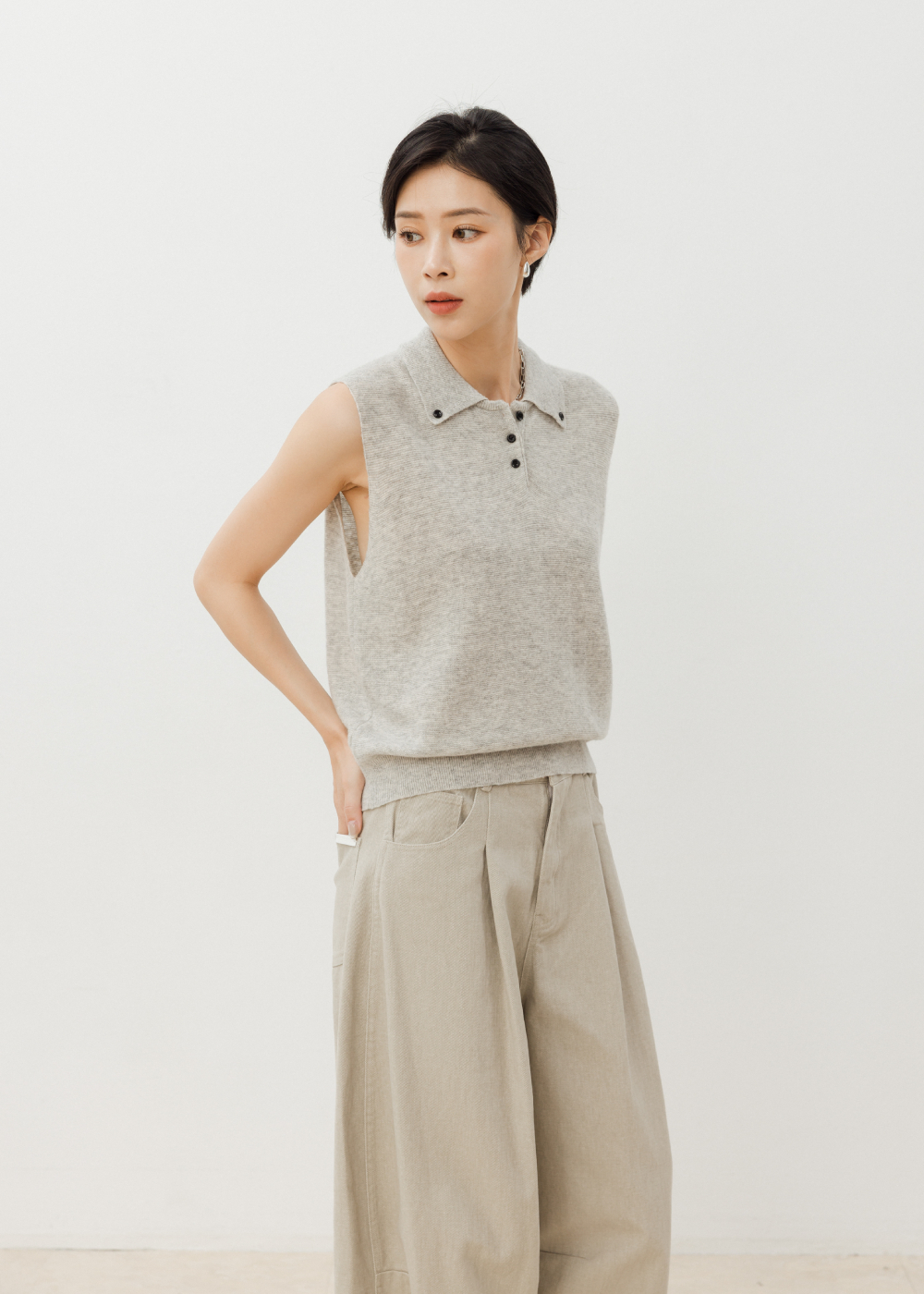 翻領設計質感羊毛背心