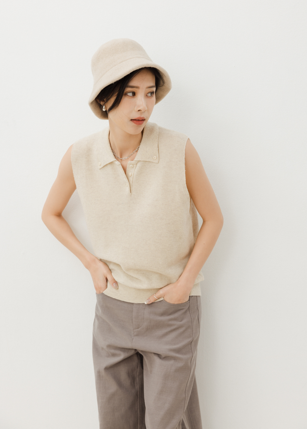 翻領設計質感羊毛背心