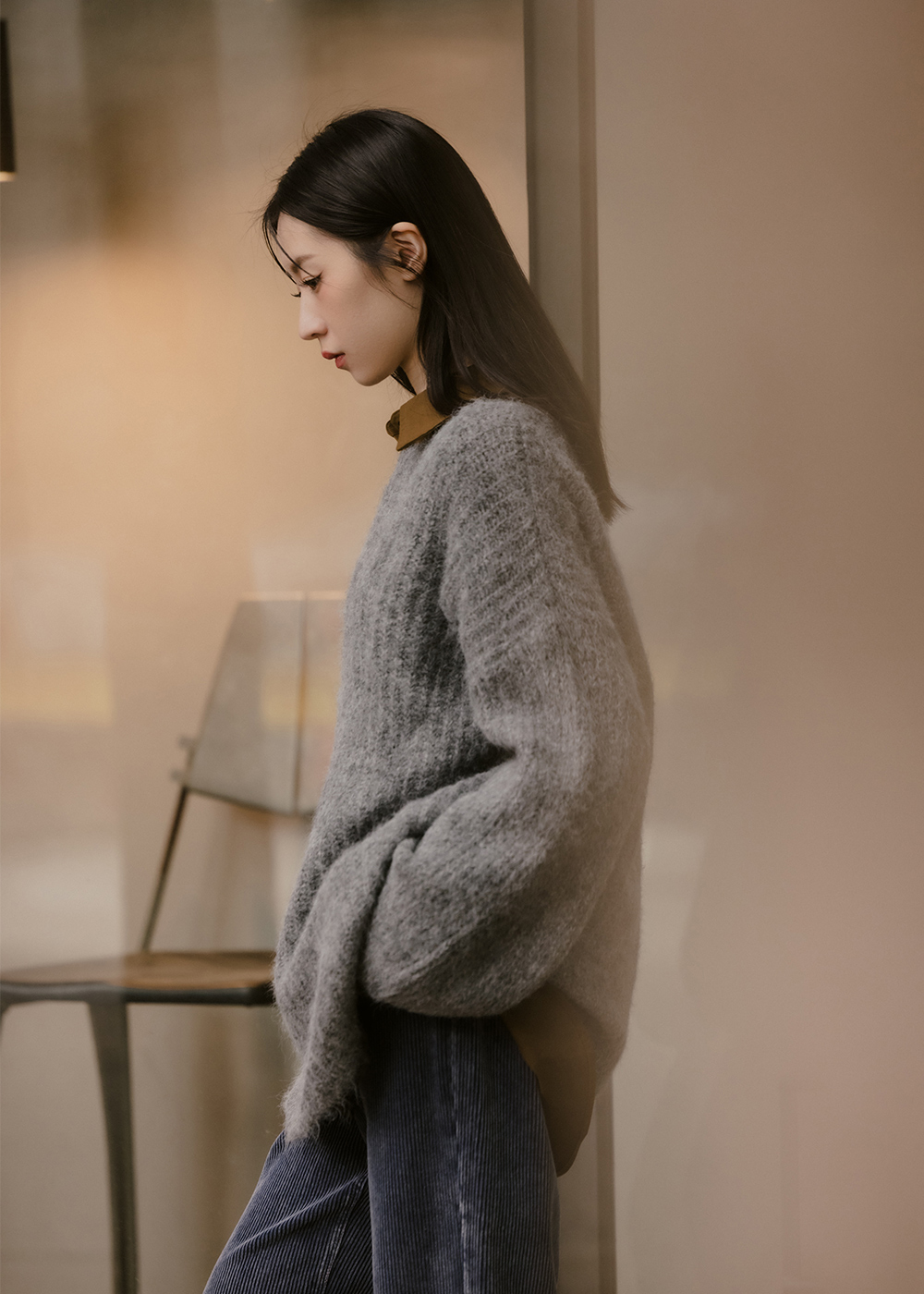 質感綿羊毛圓領針織上衣