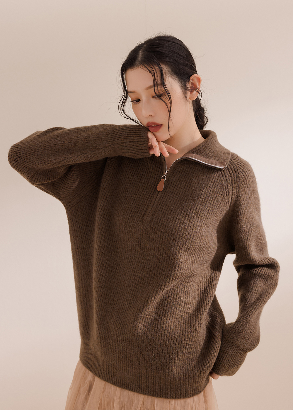 日常簡約拉鍊毛衣