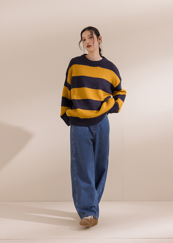 日常寬條紋針織上衣