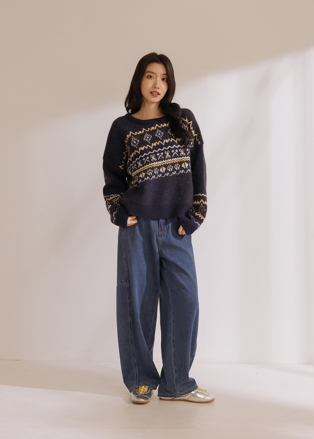 斜邊圖騰針織毛衣