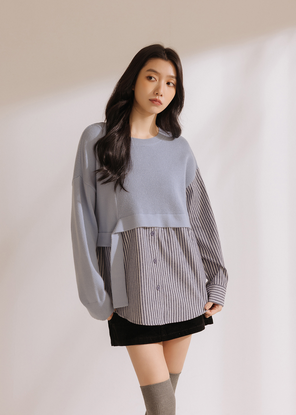 條紋拼接針織上衣