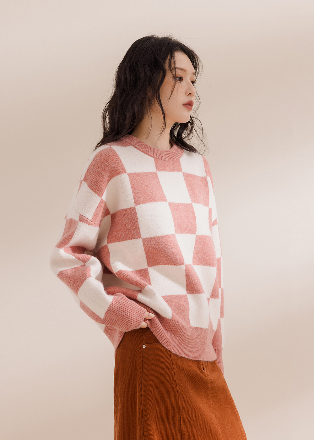 滿版方格針織上衣