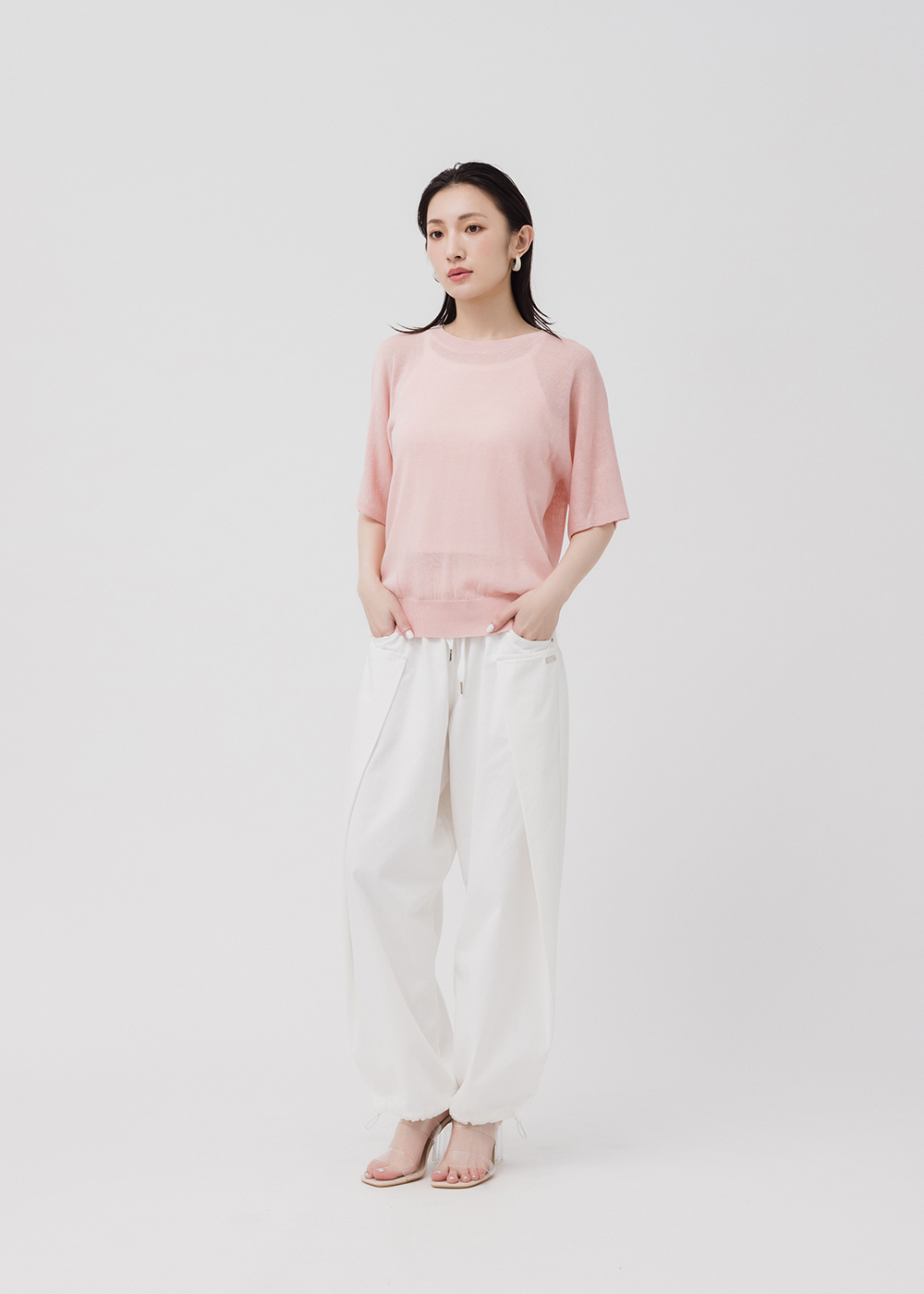 連袖圓領基礎針織上衣