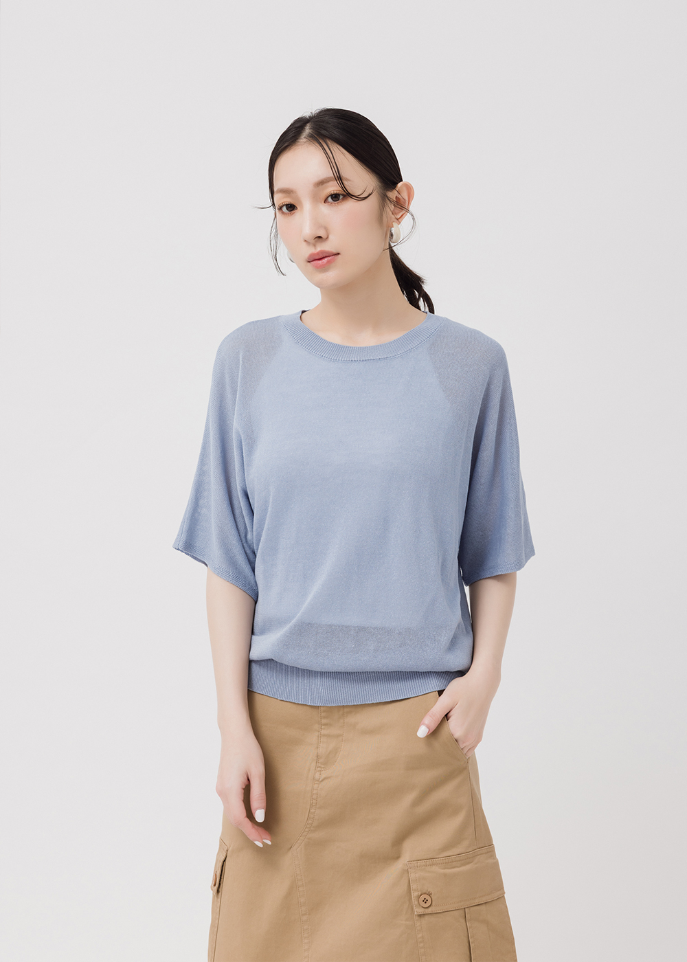 連袖圓領基礎針織上衣