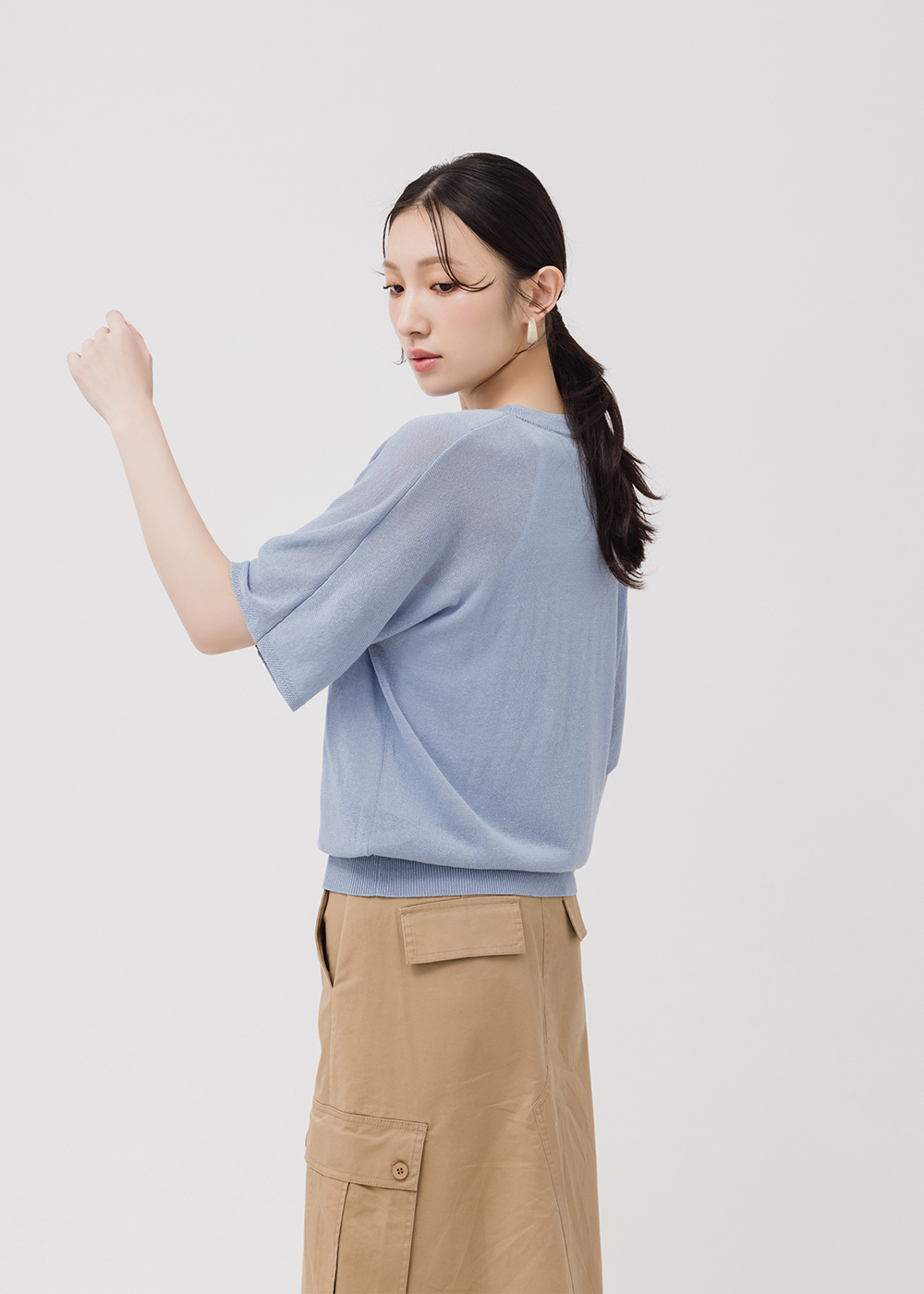 連袖圓領基礎針織上衣