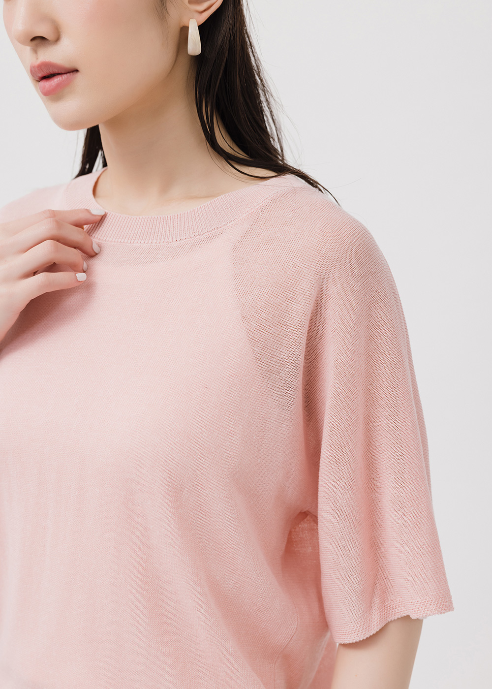 連袖圓領基礎針織上衣