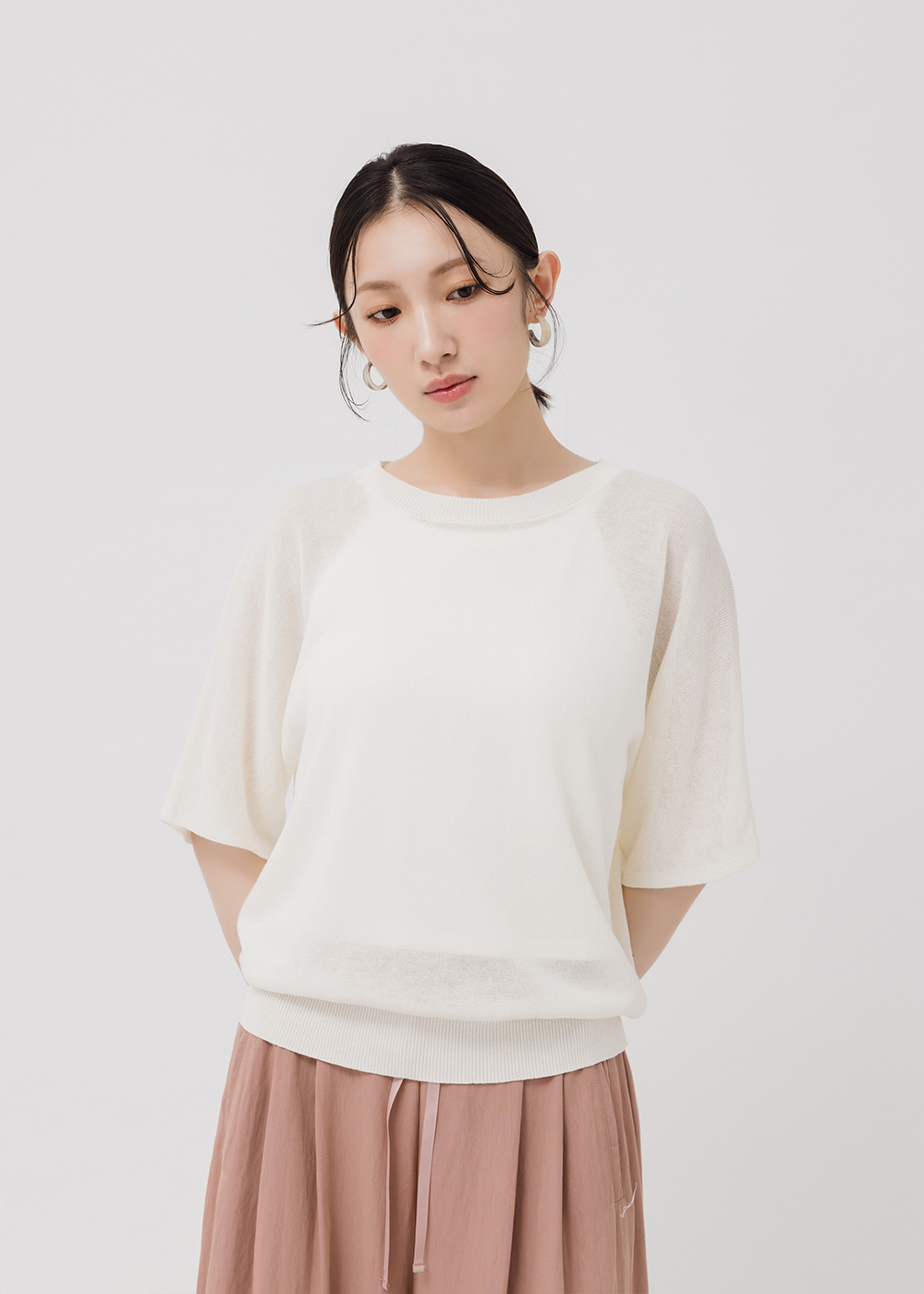 連袖圓領基礎針織上衣