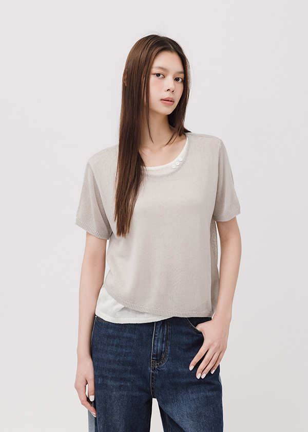 撞色不對稱針織上衣