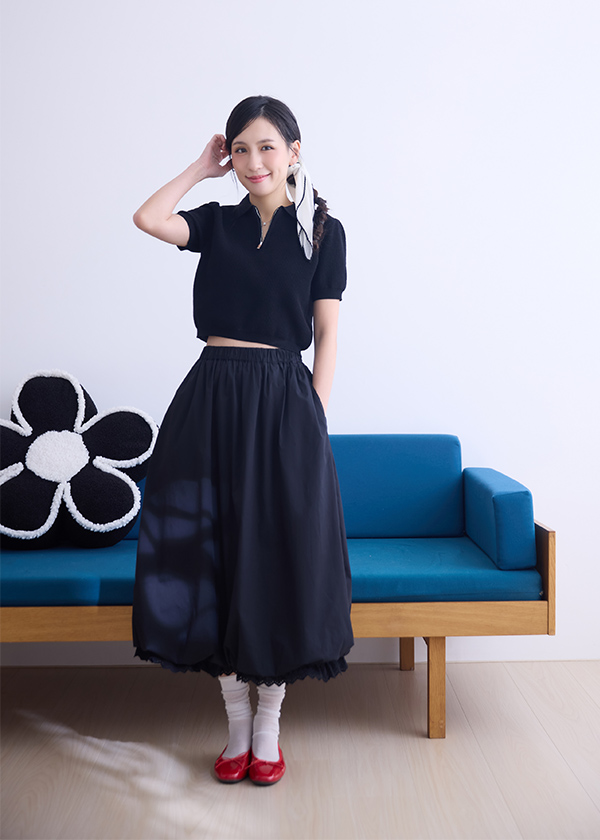 小花刺繡公主袖針織上衣