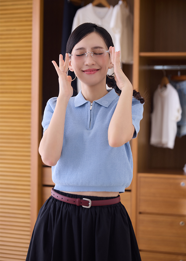 小花刺繡公主袖針織上衣