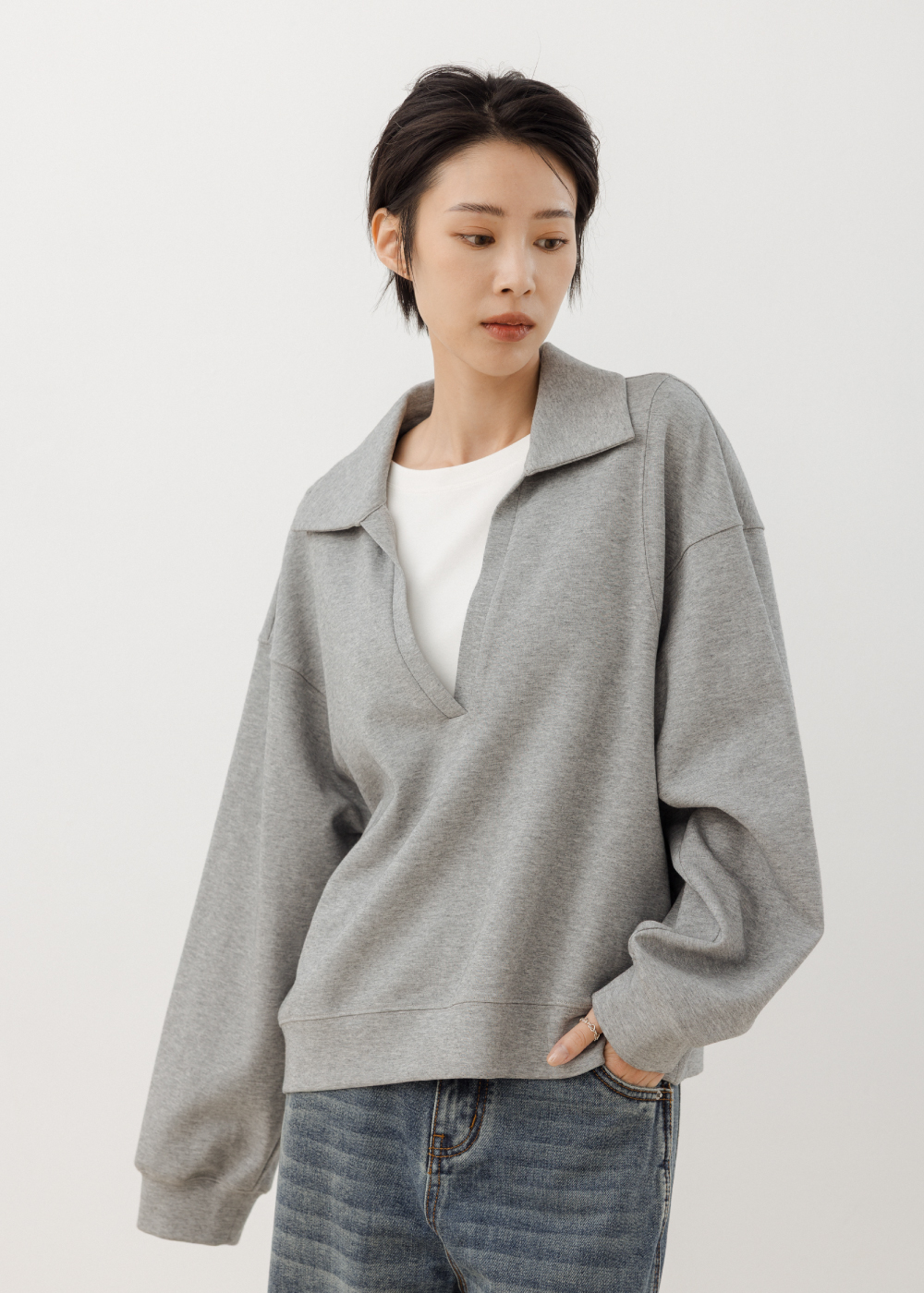 慵懶感假兩件翻領運動上衣