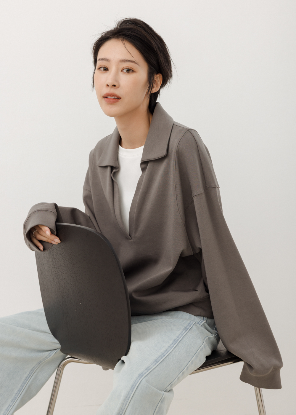 慵懶感假兩件翻領運動上衣