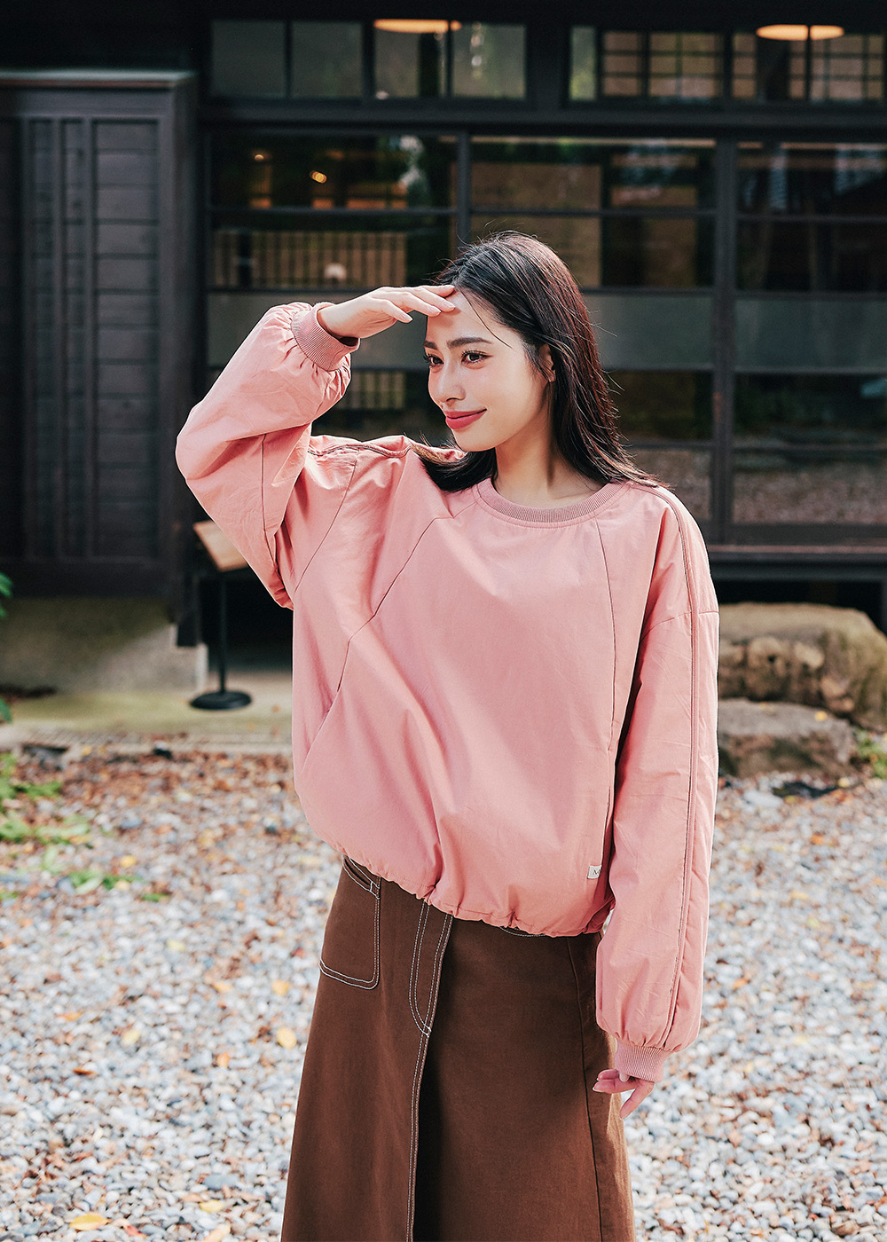 森系列圓領薄棉抽繩上衣