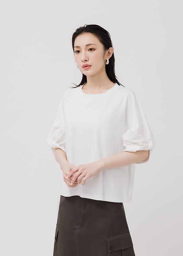 液態氨柔挺棉-花朵袖型T恤