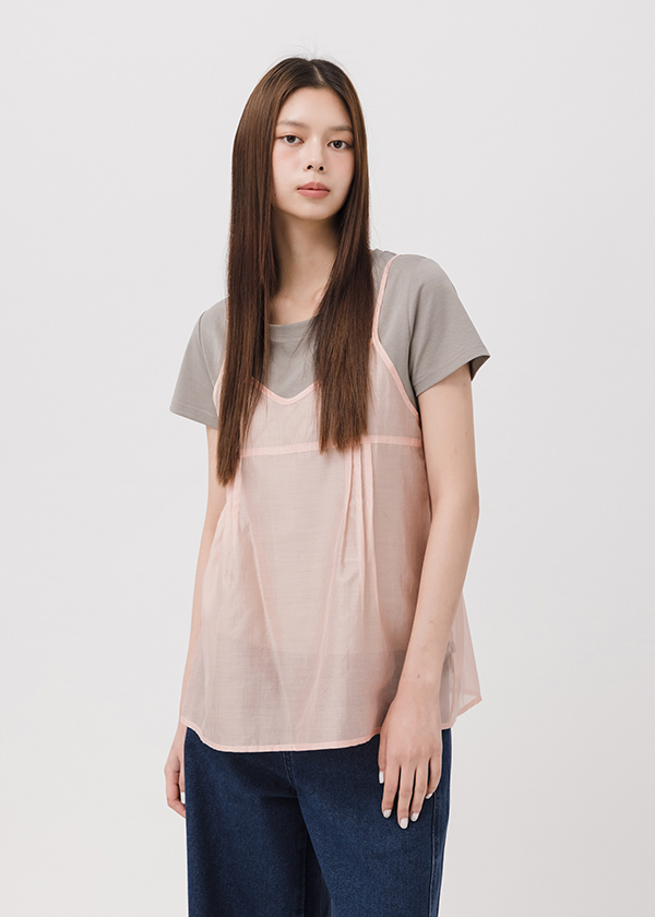 兩件式絲光肩帶短袖上衣