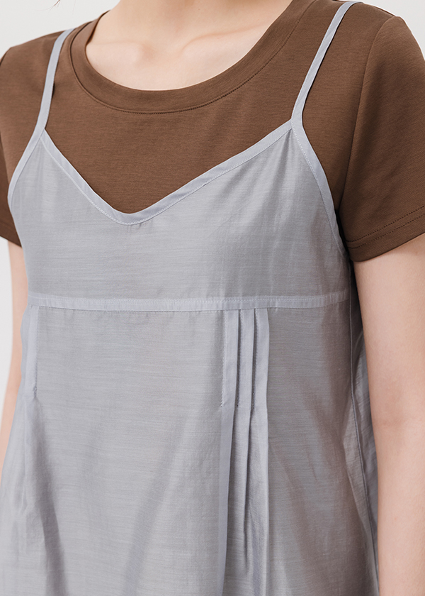 兩件式絲光肩帶短袖上衣